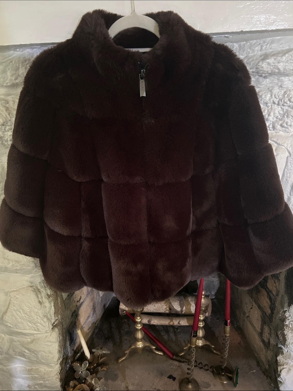 Plush Short Faux Fur Cape in Dark Brown